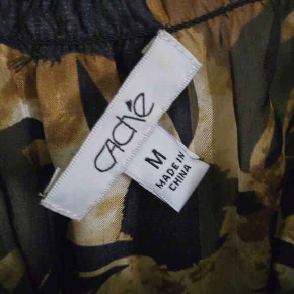 Cache Silk Animal Print Beaded Smocked Detail Balloon Sleeve Beaded Tie Size M - Picture 7 of 8